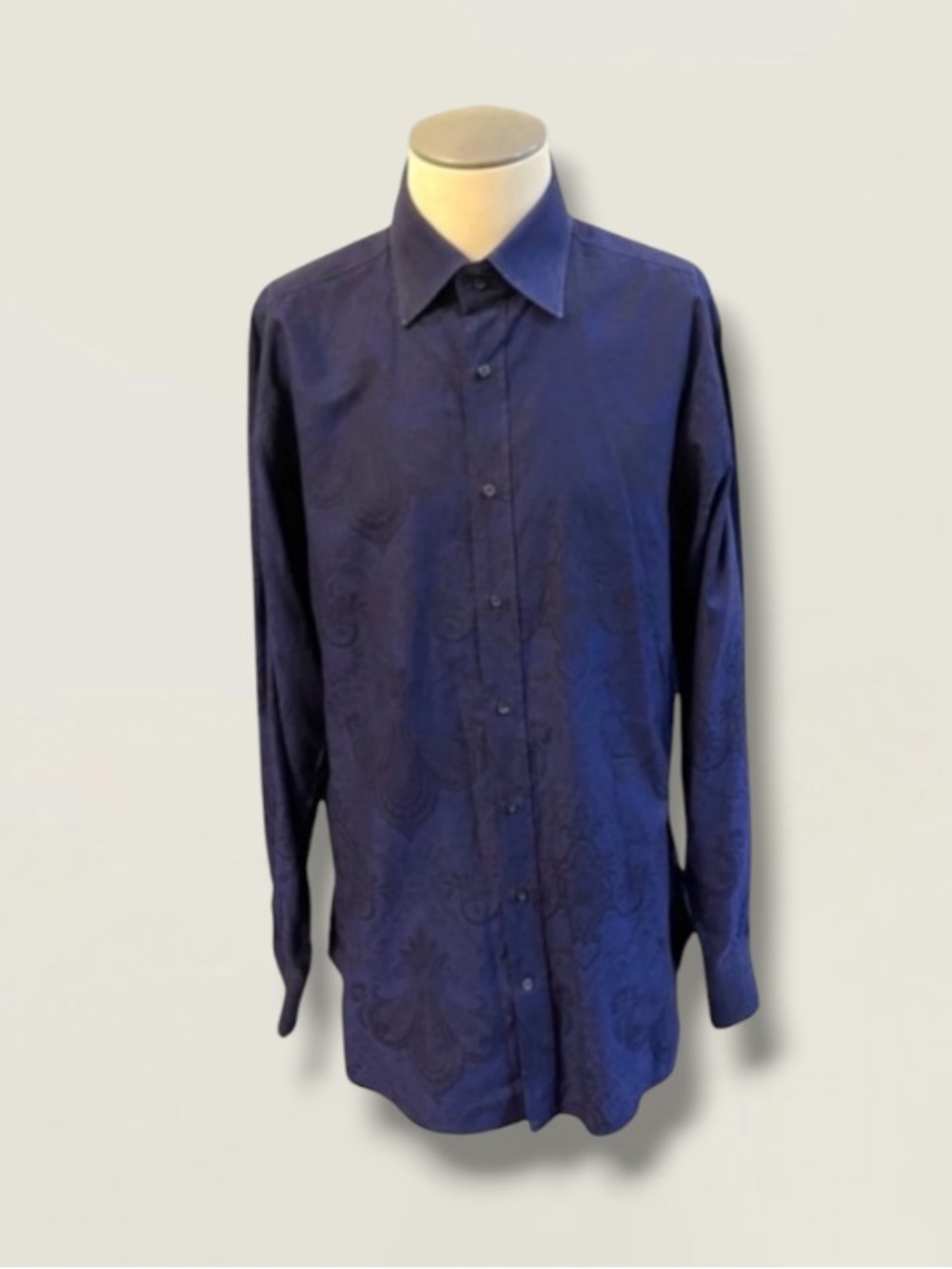 ETRO 43 BLUE PAISLEY MENS BUTTON DOWN COTTON SHIRT